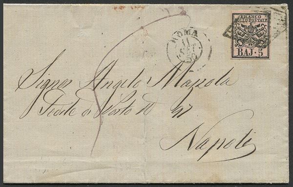 1860, Stato Pontificio, lettera da Roma per Napoli dell'11 settembre 1860