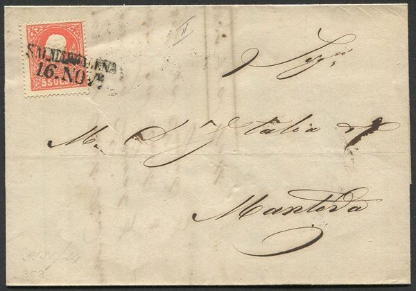 1860, Lombardo Veneto, lettera "contrabbandata", cioè scritta a Ponte (Lagoscuro-Lombardia) il 15 novembre 1860