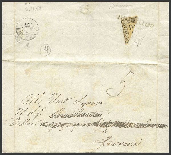 1859, Romagna, Governo Provvisorio, lettera da Codigoro per Ferrara del 9 novembre 1859