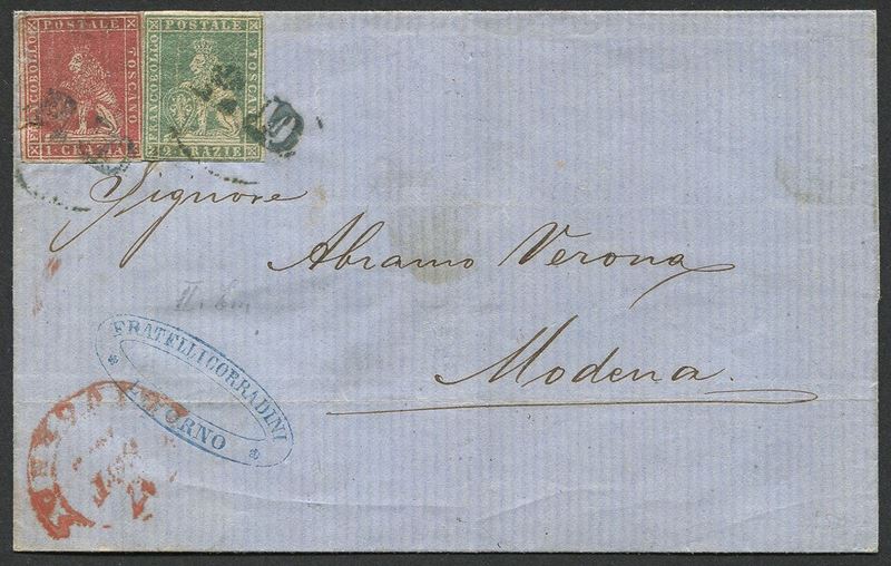 1859, Toscana, Governo Provvisorio, lettera da Livorno per Modena del 17 Settembre 1859  - Asta Storia Postale e Filatelia - Cambi Casa d'Aste