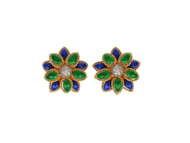 Pair of enamel, diamond and gold earrings  - Auction Jewels - Cambi Casa d'Aste