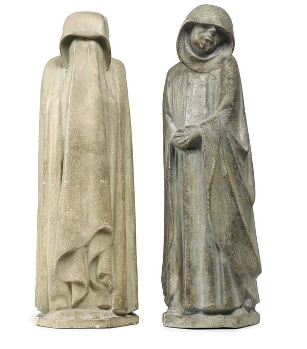 Coppia di "Pleurants". Nei modi della scultura medievale francese. XIX-XX secolo