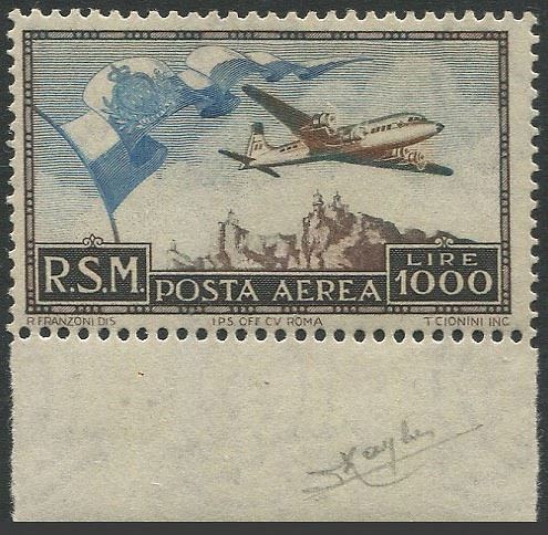 1951, San Marino, P. Aerea, "Bandierone" (S. 99)  - Asta Storia Postale e Filatelia - Cambi Casa d'Aste