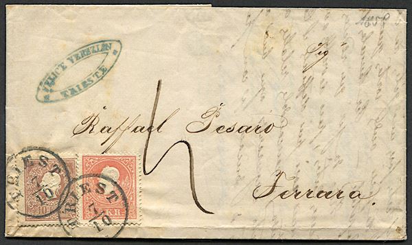 1859, Austria, lettera da Trieste per Ferrara del 7 ottobre 1859