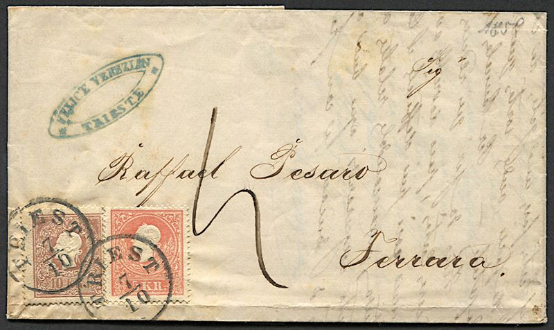 1859, Austria, lettera da Trieste per Ferrara del 7 ottobre 1859  - Asta Filatelia - Cambi Casa d'Aste