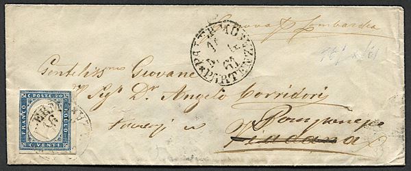 1861, Sicilia, lettera da Palermo per Viadana del 16 maggio 1861, rispedita a Pomponesco