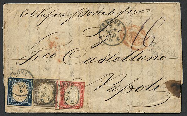 1860, Napoli, Dittatura Garibaldina, comunicazioni postali con il Regno di Sardegna, lettera da Genova  [..]