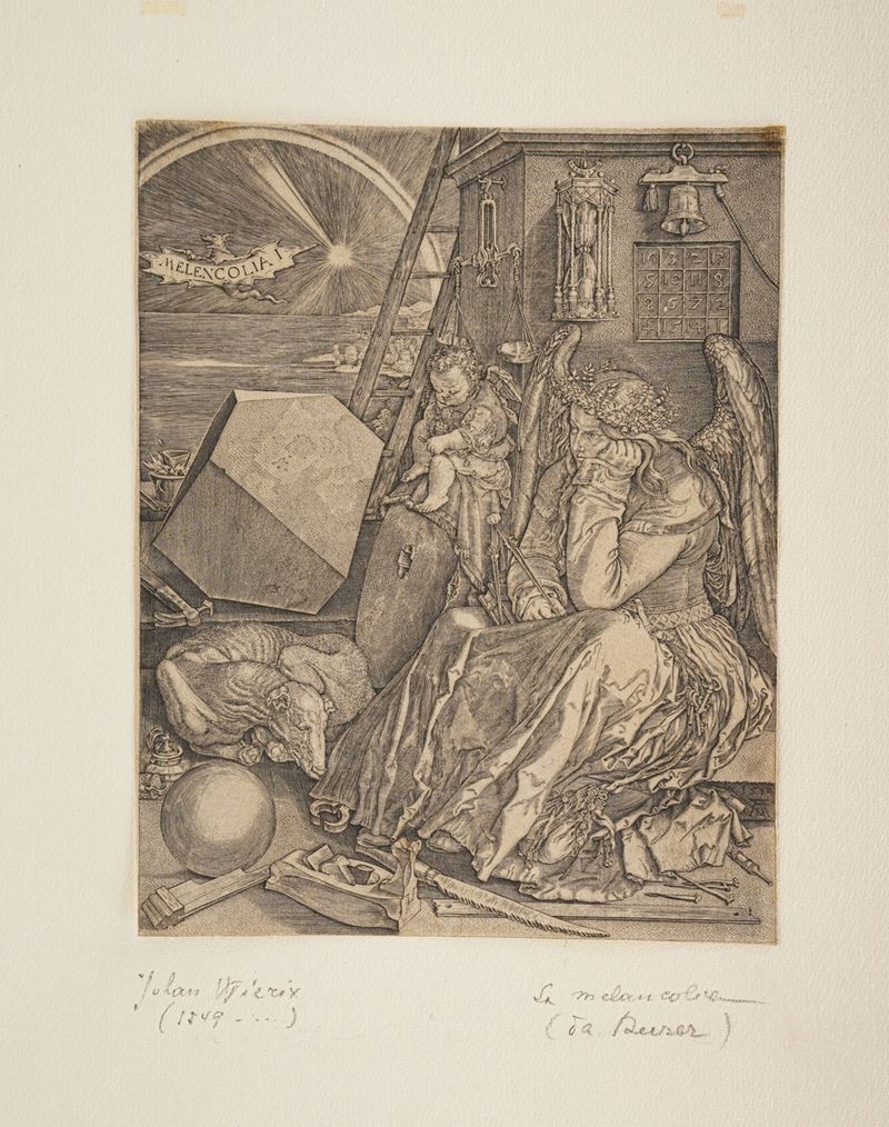 Johan Wierix La Melancholia (copia da Durer)... Sec. XVII  - Asta Libri antichi e rari, Stampe, Vedute e Mappe - Cambi Casa d'Aste