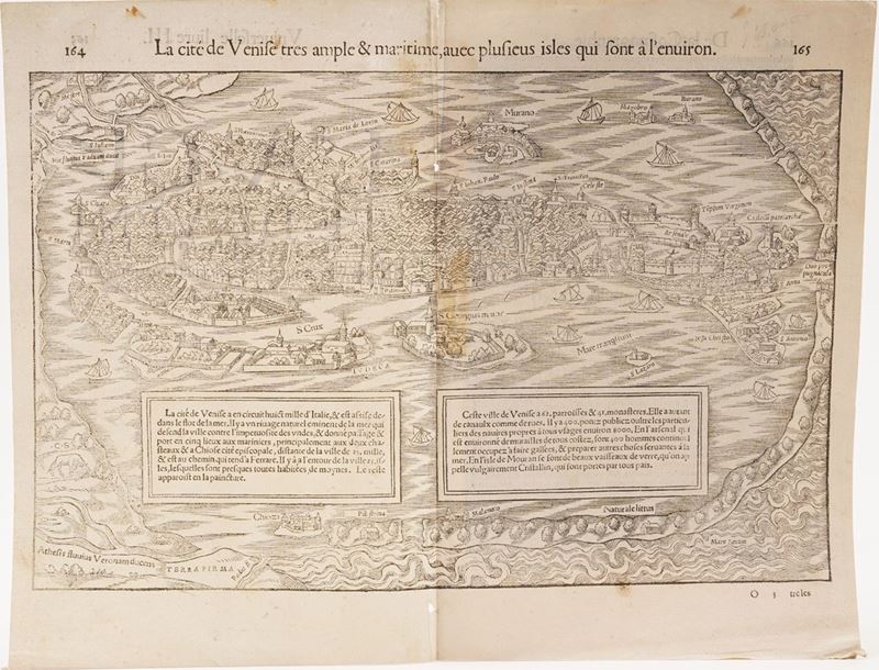 Munster Sebastian (1488-1552) La citè de Venise tres ample martitime, avec plusieurs isles qui sont à l'environ... Metà secolo XVI  - Auction Prints, Views and Maps - Cambi Casa d'Aste