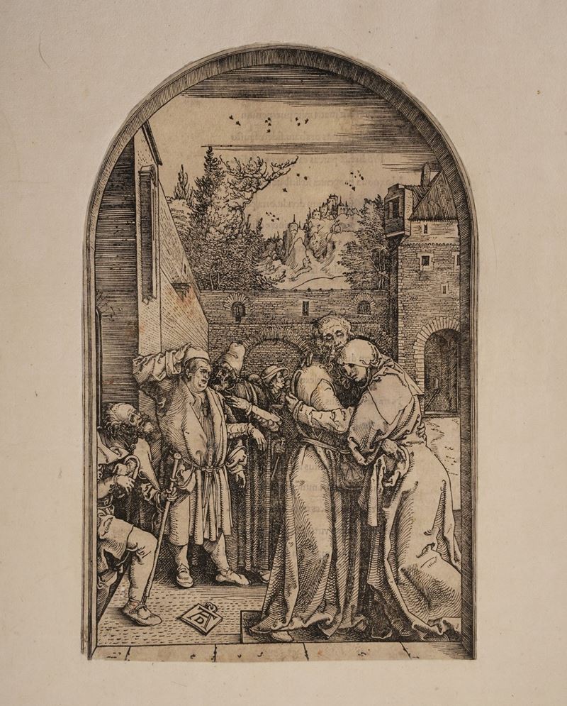 Albrecht Durer (Norimberga 1471-1528) L'incontro di Gioacchino ed Anna sotto la porta dorata... Sec. XVI  - Asta Libri antichi e rari, Stampe, Vedute e Mappe - Cambi Casa d'Aste