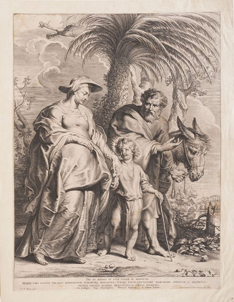 Lucas Vorsterman I (1595 - 1675) La fuga in Egitto... (Anversa), 1620 - 1629  - Asta Stampe, Vedute e Carte Geografiche - Cambi Casa d'Aste