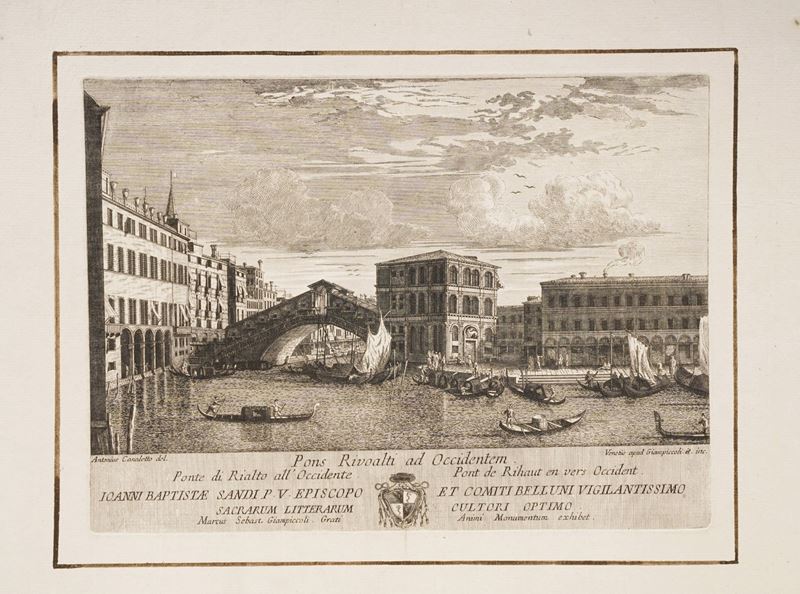 Marco Sebastiano Giampiccoli (1737-1809) Veduta del ponte di Rialto... Venezia, (1775, 1776, 1882)  - Asta Stampe, Vedute e Carte Geografiche - Cambi Casa d'Aste