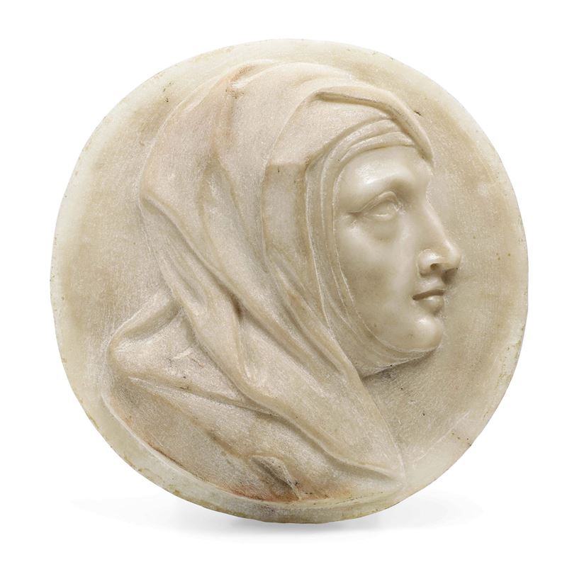 Rilievo con profilo femminile (Santa Caterina ?). Arte barocca del XVII secolo  - Auction Sculpture and Works of Art - Cambi Casa d'Aste