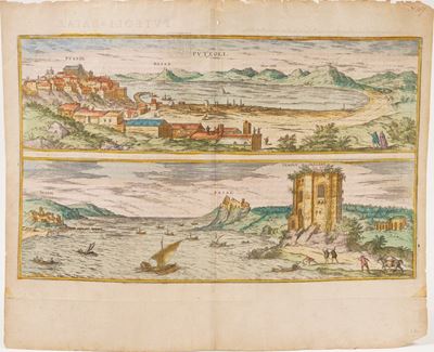 Braun Hogenberg (1541-1622) Veduta di Pozzuoli e di Baia... Fine Secolo XVI Inizio Secolo XVII.