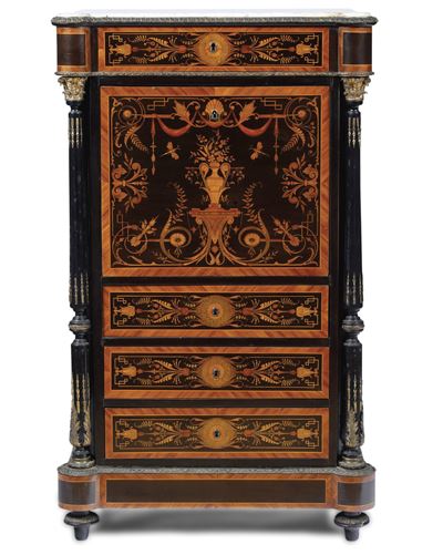 Secretaire in Legno Ebanizzato, Lastronato ed Intarsiato. XIX Secolo