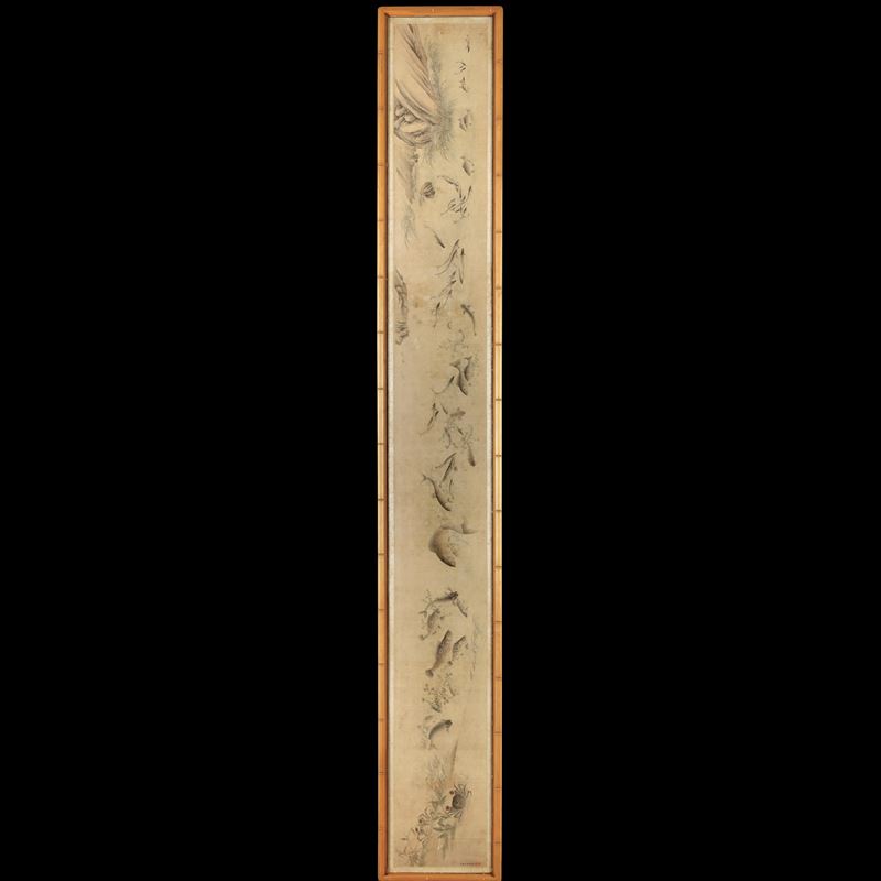 Disegno su carta con carpe, pesci e granchi, epoca Jiang Tingxi, Cina, Dinastia Qing, XVIII secolo  - Asta Fine Chinese Works of Art - Cambi Casa d'Aste