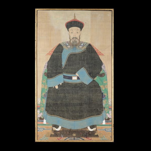 Dipinto su seta raffigurante imperatore, Cina, Dinastia Qing, XIX secolo