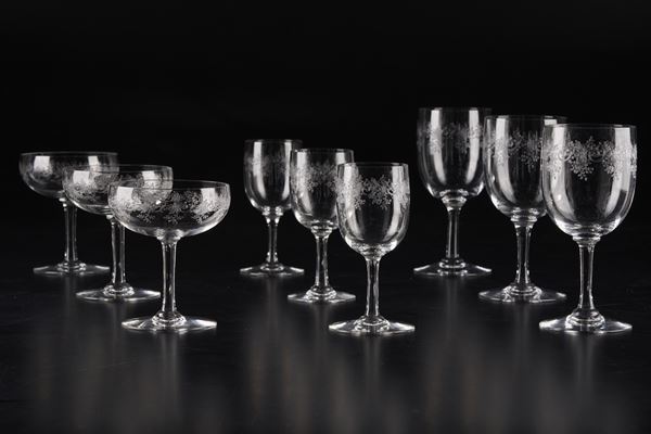 Dodici coppe da champagne “Sévigné” Francia, Manifattura Baccarat, inizio del XX secolo 