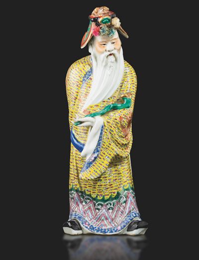 Figura di Saggio in Porcellana Famiglia Rosa, Cina, Inizio XX Secolo