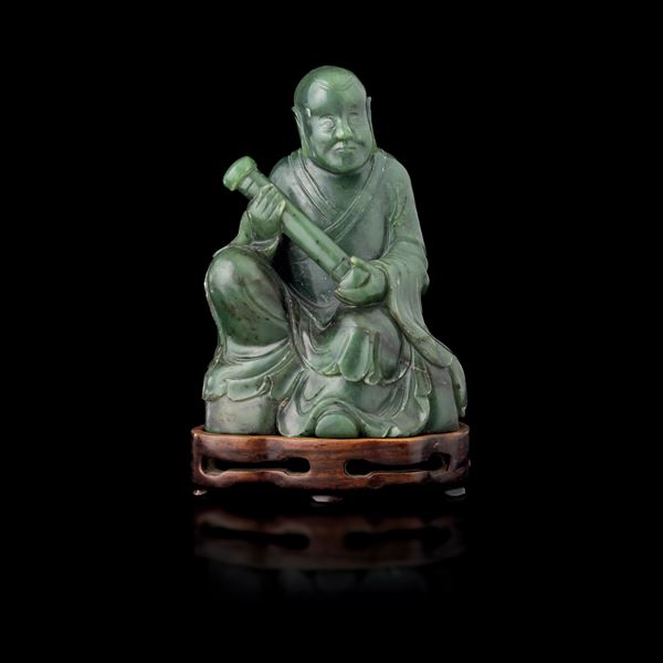 Figura di saggio in giada spinacio, Cina, Repubblica, XX secolo