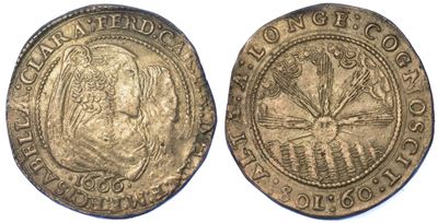 Mantova. Ferdinando Carlo Gonzaga, Reggenza della Madre Isabella Clara, 1665-1669. da 60 Soldi 16...