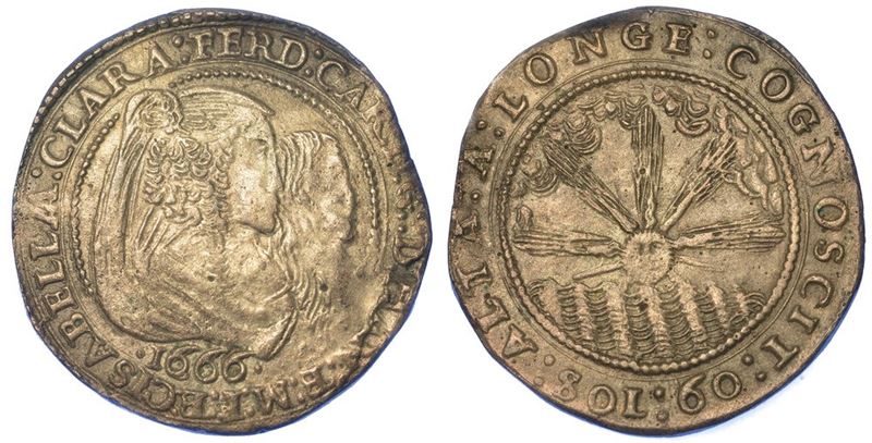 MANTOVA. FERDINANDO CARLO GONZAGA, REGGENZA DELLA MADRE ISABELLA CLARA, 1665-1669. Da 60 Soldi 1666.  - Auction Numismatics - I - Cambi Casa d'Aste