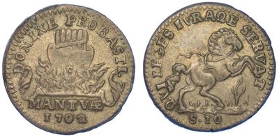 Mantova. Ferdinando Carlo Gonzaga Nevers, 1669-1707. Mezza Lira 1702.