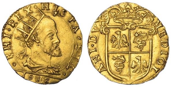 MILANO. FILIPPO II D'ASBURGO, 1556-1598. Doppia 1588.