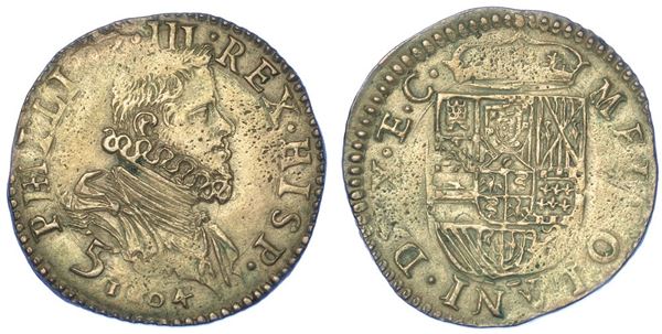MILANO. FILIPPO III D'ASBURGO, 1598-1621. Denaro da 5 soldi 1604.
