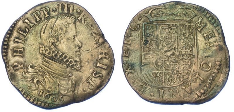 MILANO.  FILIPPO III D'ASBURGO, 1598-1621. Denaro da 5 soldi 1605.  - Auction Numismatics - I - Cambi Casa d'Aste