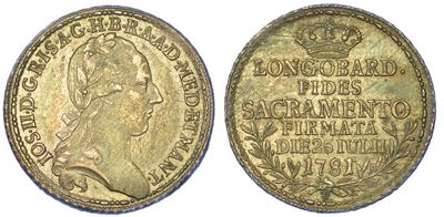 Milano. Giuseppe II D'asburgo-lorena, 1780-1790. Lira del Giuramento 1781.