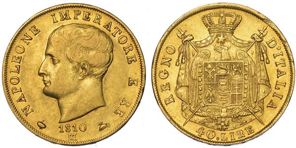 MILANO. NAPOLEONE I, 1805-1814. 40 Lire 1810 (II tipo, puntali aguzzi).