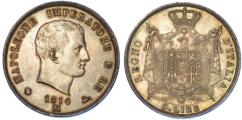 MILANO. NAPOLEONE I, 1805-1814. 5 Lire 1814 (II tipo, puntali sagomati).  - Asta Numismatica - I - Cambi Casa d'Aste