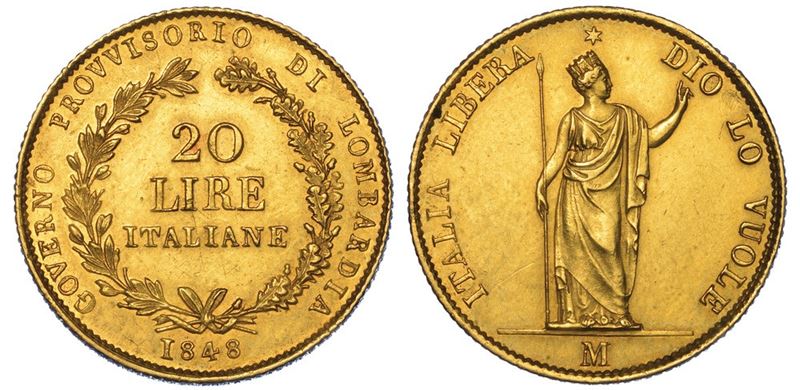 MILANO. GOVERNO PROVVISORIO DI LOMBARDIA, 1848. 20 Lire 1848.  - Asta Numismatica - I - Cambi Casa d'Aste