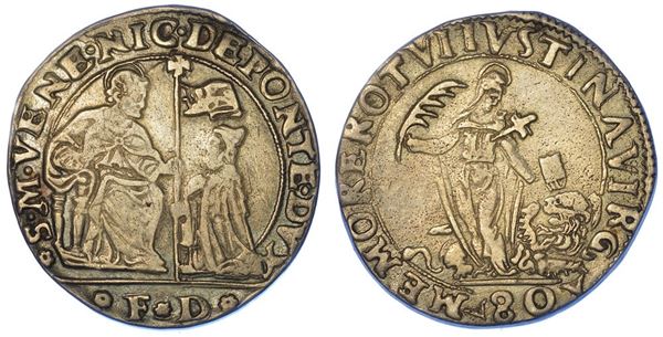 VENEZIA. NICOLÒ DA PONTE, 1578-1585. Mezza Giustina maggiore da 80 soldi o 4 lire.
