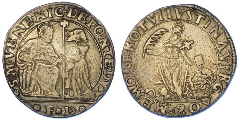 VENEZIA. NICOLÒ DA PONTE, 1578-1585. Mezza Giustina maggiore da 80 soldi o 4 lire.  - Auction Numismatics - I - Cambi Casa d'Aste
