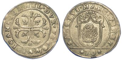 Venezia. Giovanni i Corner, 1625-1629. Mezzo Scudo della Croce da 70 Soldi.