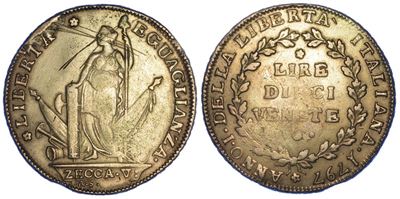 Venezia. Governo Provvisorio o Municipalita’ Provvisoria, 1797-1798. da 10 Lire Venete 1797