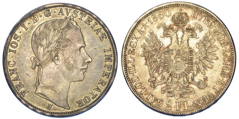 VENEZIA. FRANCESCO GIUSEPPE I D'ASBURGO-LORENA, 1848-1866. Da 2 fiorini o doppelgulden 1860.  - Auction Numismatics - I - Cambi Casa d'Aste