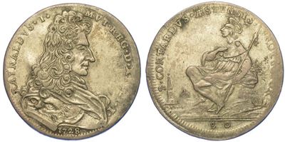 Modena. Rinaldo D'este, 1694-1737. Mezzo Ducato 1728.