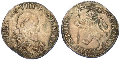 Bologna. Clemente VIII, 1592-1605. Bianco o Mezza Lira.