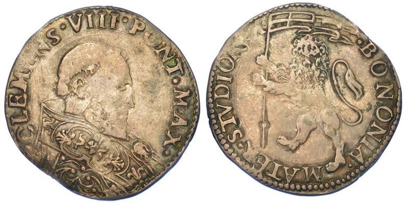 BOLOGNA. CLEMENTE VIII, 1592-1605. Bianco o mezza lira.  - Auction Numismatics - I - Cambi Casa d'Aste