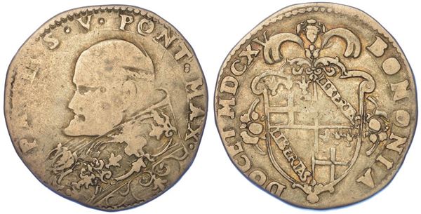 BOLOGNA. PAOLO V , 1605-1621. Testone (emissione a metro romano dal 1615).