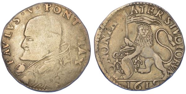 BOLOGNA. PAOLO V, 1605-1621. Bianco o mezza lira 1619.