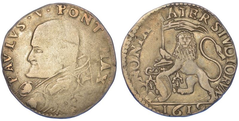 BOLOGNA. PAOLO V, 1605-1621. Bianco o mezza lira 1619.  - Auction Numismatics - I - Cambi Casa d'Aste
