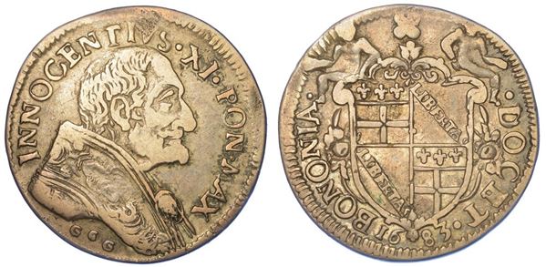 BOLOGNA. INNOCENZO XI, 1676-1689. Testone 1683.