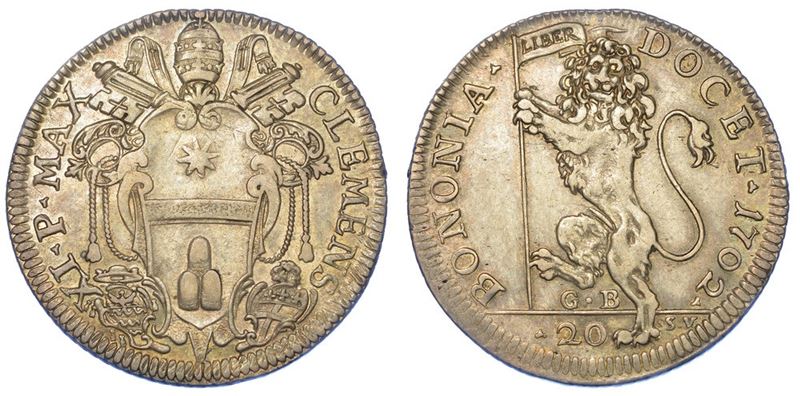 BOLOGNA. CLEMENTE XI, 1700-1721. Lira da 20 bolognini 1702.  - Asta Numismatica - I - Cambi Casa d'Aste