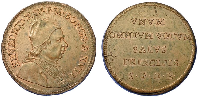 BOLOGNA. BENEDETTO XVI, 1740-1758. Prova in rame dello scudo da 90 bolognini A. XVII.  - Asta Numismatica - I - Cambi Casa d'Aste