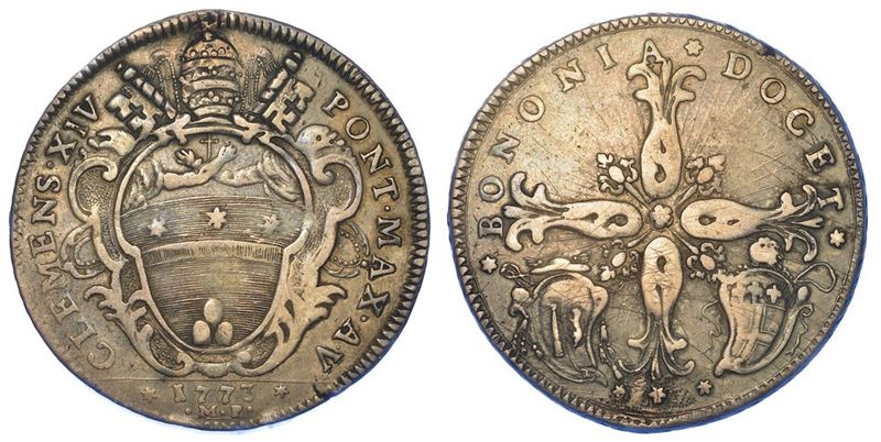 BOLOGNA. CLEMENTE XIV, 1769-1774. Mezzo Scudo 1773.  - Auction Numismatics - I - Cambi Casa d'Aste