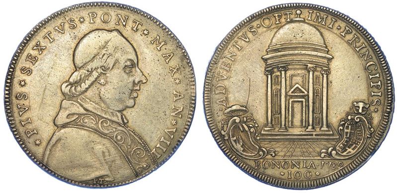 BOLOGNA. PIO VI, 1775-1799. Scudo romano da 100 Bolognini 1782/A. VIII.  - Auction Numismatics - I - Cambi Casa d'Aste